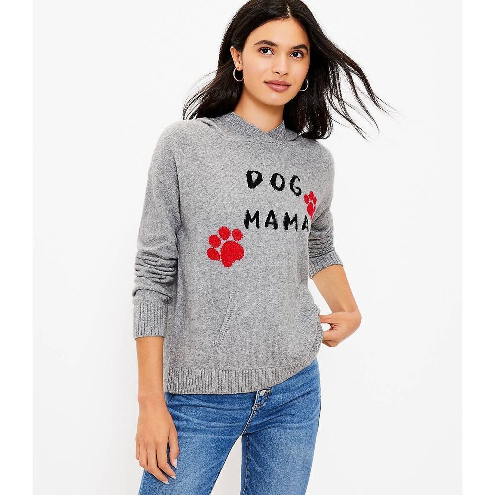 Lou & Grey Size XS Dog Mama Pullover Hoodie Sweater Gray Cotton Blend